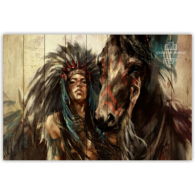 Картины Девушки - Индианка и лошадь, Девушки, Creative Wood